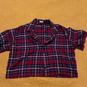 Garage Red Black Plaid Button-Down Crop Shirt
